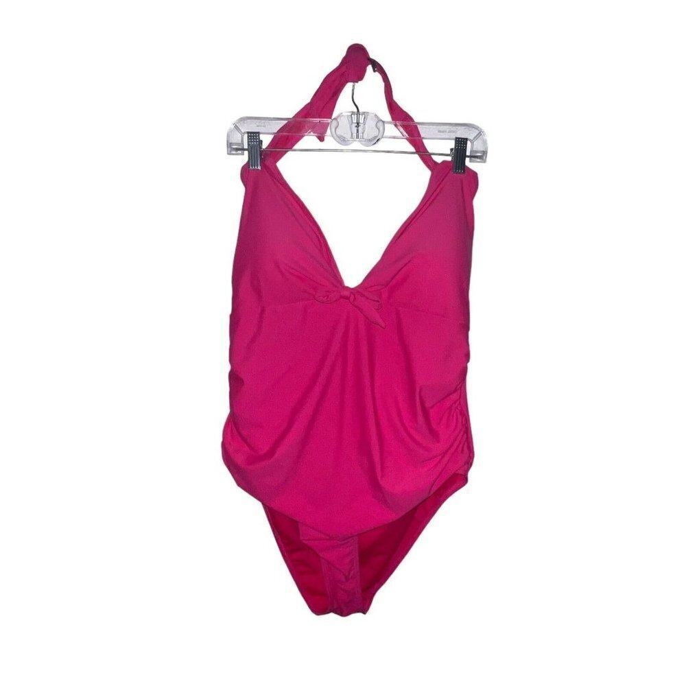 Catherine Malandrino Size XL Halter One piece Swimsuit NWT‎ NEW Hot Pink Bow
